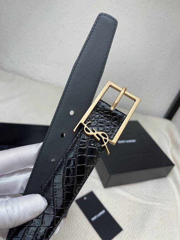 Saint Laurent Classic Monogram Square Buckle Belt Crocodile Embossed Leather