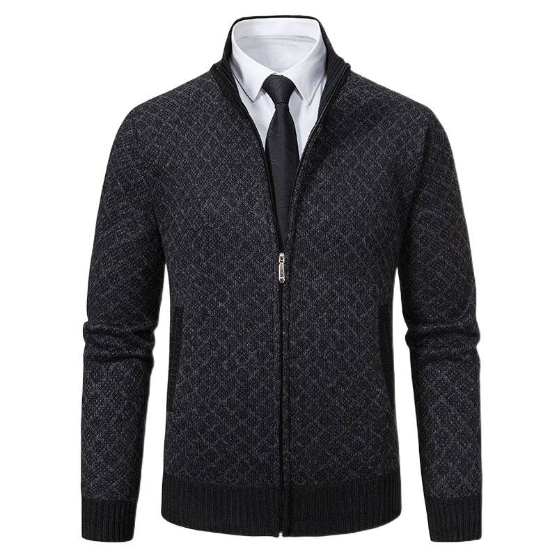 Autumn and Winter Velvet Thickeneded Casual Cardigan Sweater Men&