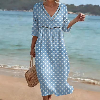 Womens V-Neck 3D Digital Print A-Line Midi Dress