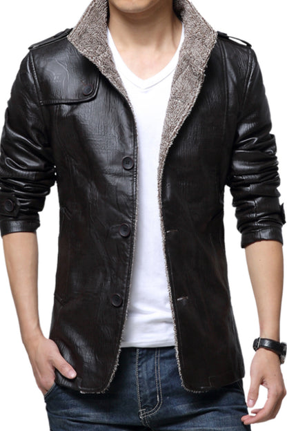 Mens PU Leather Jacket Winter Coat