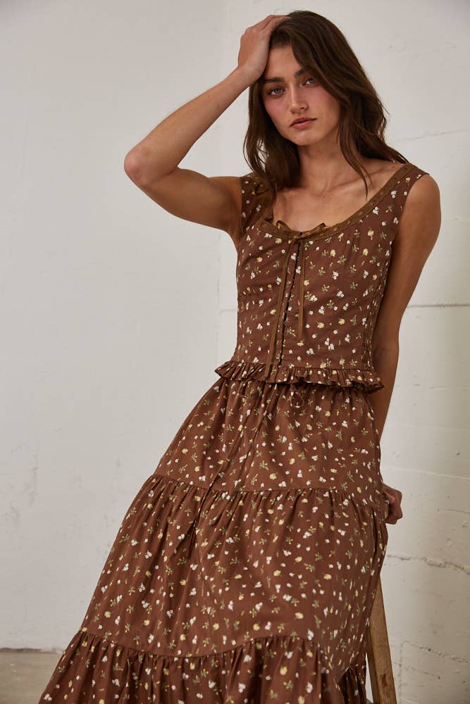Floral Lace Trim Front Tie Top &amp; Skirt Set