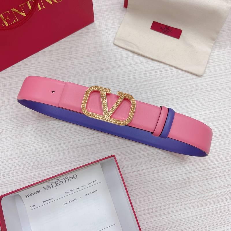 Valentino V logo Hammered Buckle Reversible Wide Signature Belt &