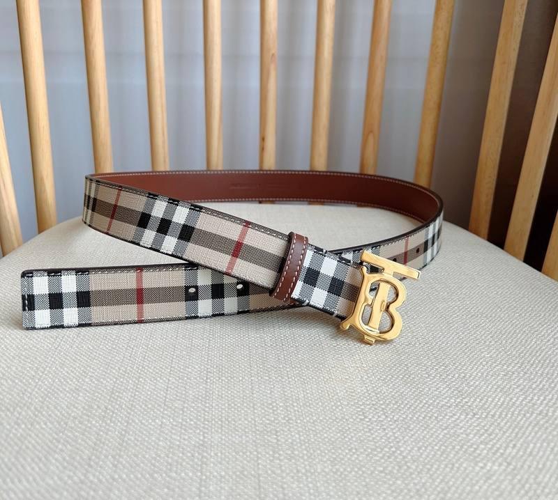 Burberry TB Belt: E-Canvas &amp; Leather Vintage Check Monogram Buckle