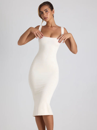 Lace Trim Square Neck Suspender Dress