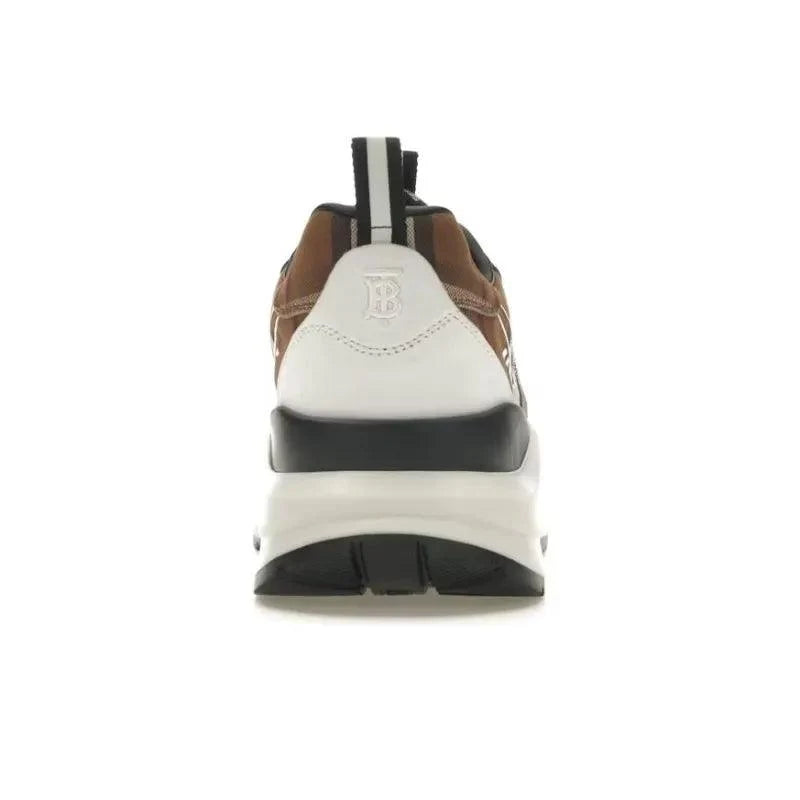 Burberry Vintage Check Cotton And Leather Sneakers Dark Birch Brown White