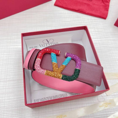 VALENTINO GARAVANI V logo Rainbow Reversible Leather Belt &