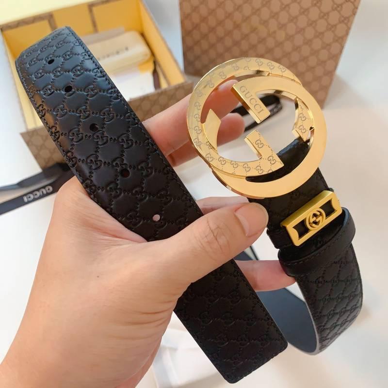 GUCCI Embellished coated-canvas and leather belt &