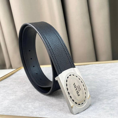 Prada Leather Belt Brushed Silver Buckle &