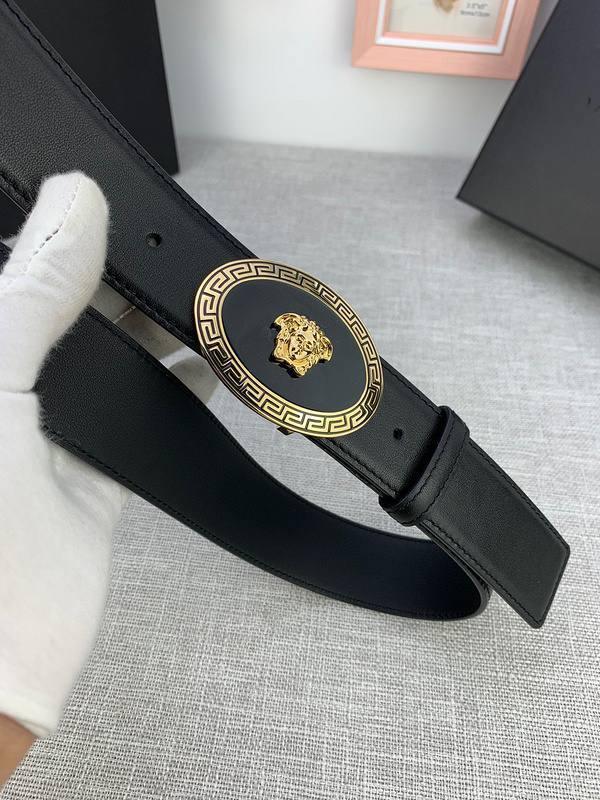 Versace Black Leather Vitello Belt Gold Medallion Buckle