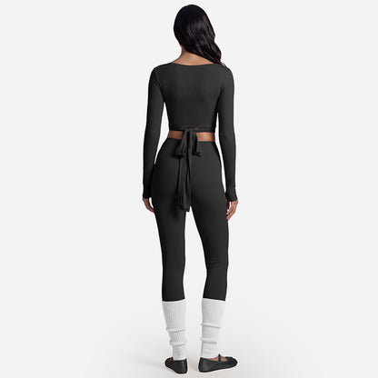 Long Sleeve Yoga Set Front Tie Fitness Wear