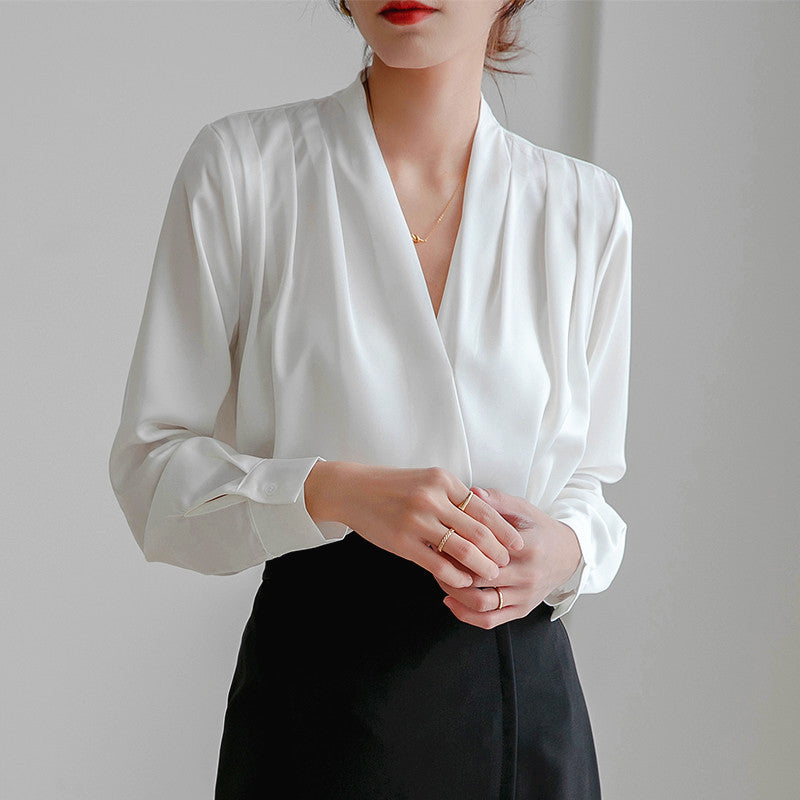 Womens Long Sleeve Silk Satin Blouse