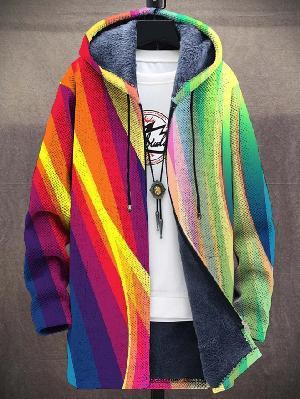 Mens Digital Print Hooded Fleece Coat