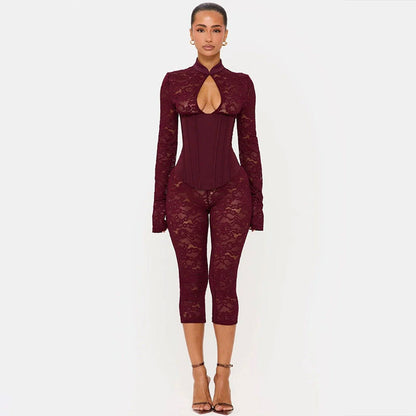 Elegant Lace-Up Bodycon Jumpsuit