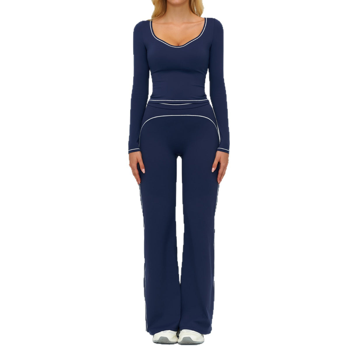 Color-Blocking Brushed Yoga Set for Women Double Shoulder Straps Workout Fitness Suit