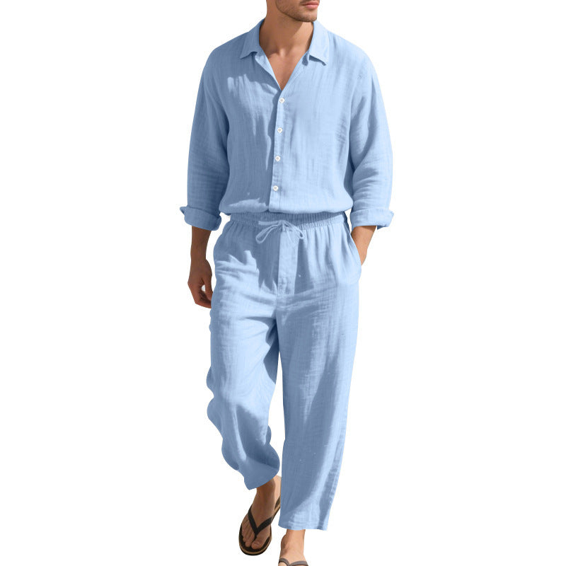 Mens Casual Linen Shirt and Trousers Set
