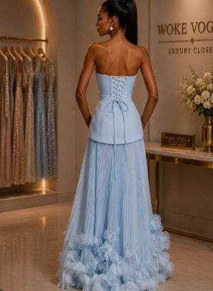 Elegant Long Evening Dress with Petal Details