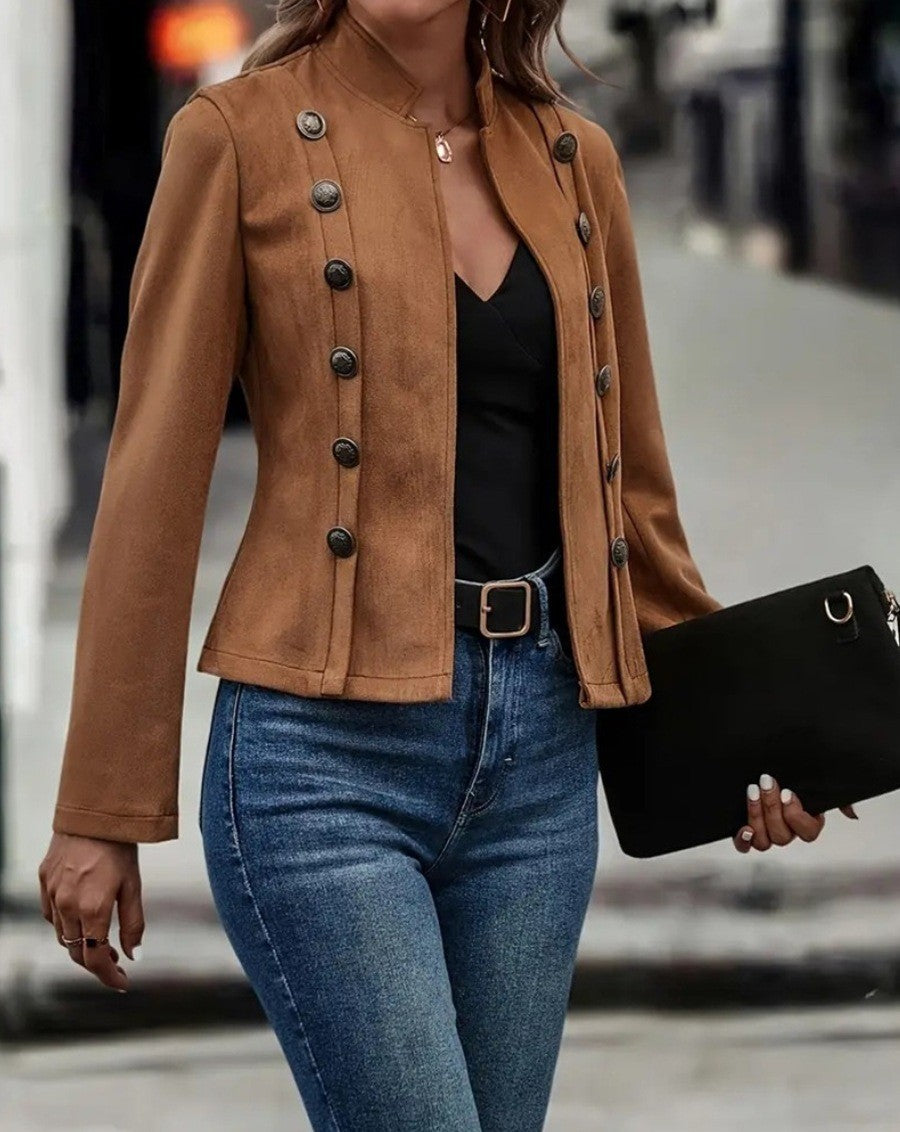 Womens Retro Suede Double Breasted Coat