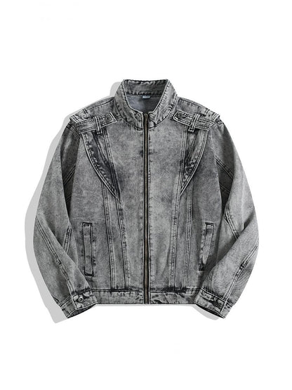 Retro Heavy-Duty Denim Jacket with Stand Collar