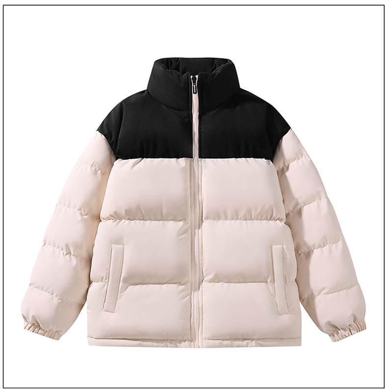 Contrast Color Stand Collar Cotton Jacket Waterproof Winter Coat
