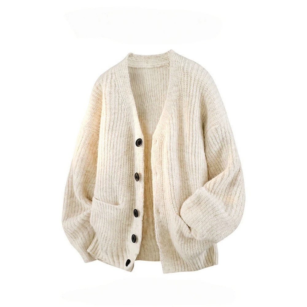 Mens V-Neck Knit Shirt Relaxed Fit Long Sleeve Top