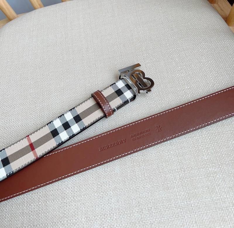 Burberry TB Belt: E-Canvas &amp; Leather Vintage Check Monogram Buckle