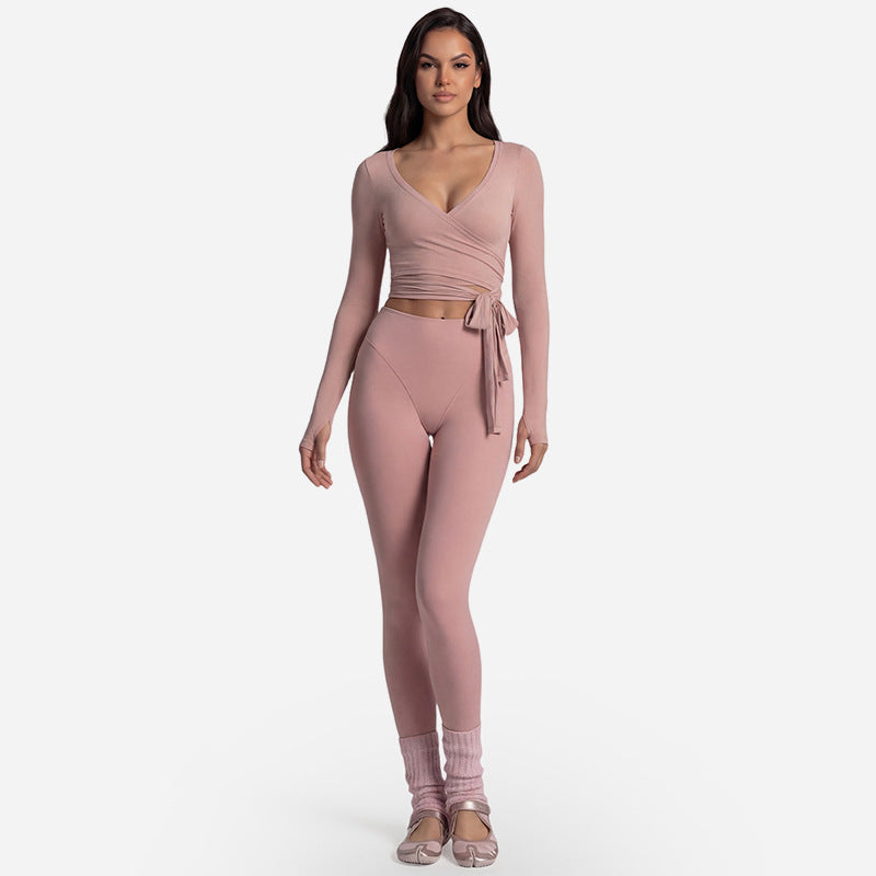 Long Sleeve Yoga Set Front Tie Fitness Wear