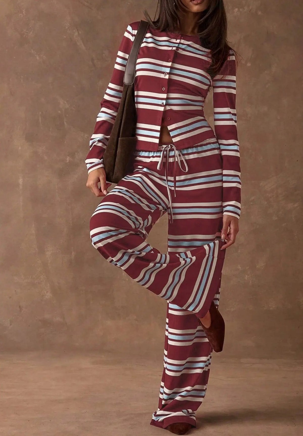 Retro Striped Pajama Set for Women