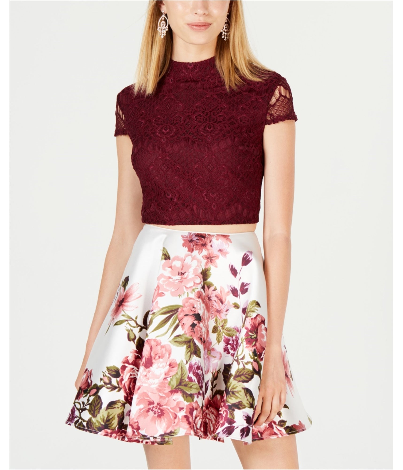City Studios Juniors 2-Pc. Lace &amp; Floral Dress Fit &amp; flare silhouette Size 11
