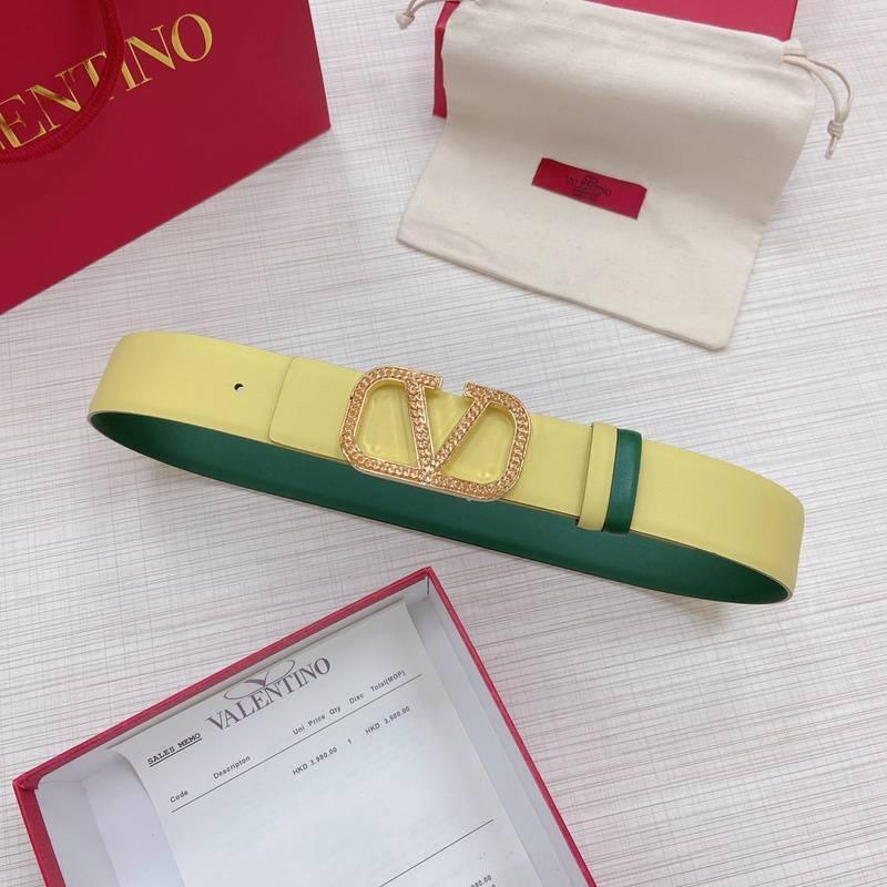 Valentino V logo Hammered Buckle Reversible Wide Signature Belt &