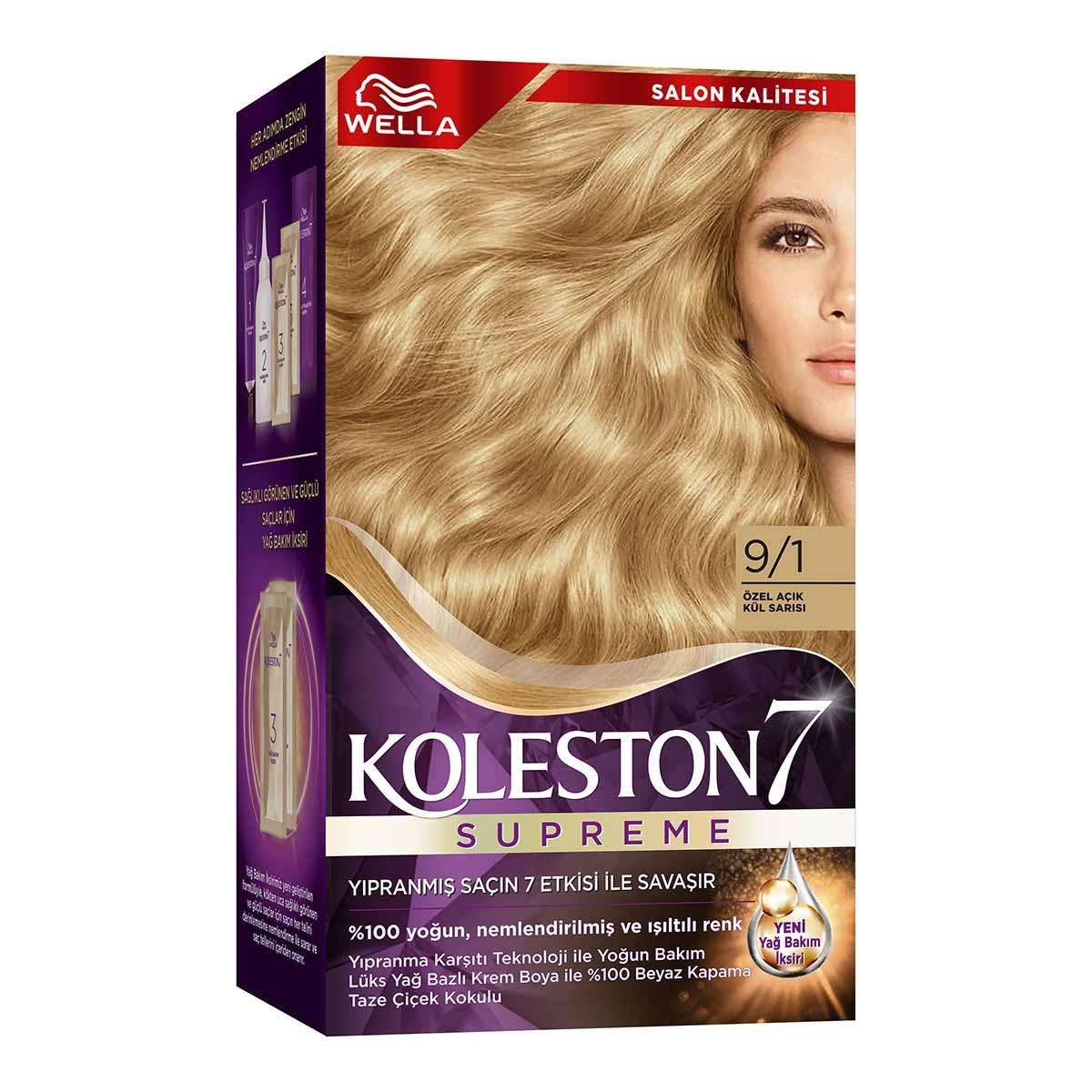 Wella Koleston Supreme 9/1 Light Ash Blonde Hair Dye Kit - Intense Color, Moisture &amp; 100% Gray Coverage for Radiant, Healthy Hair