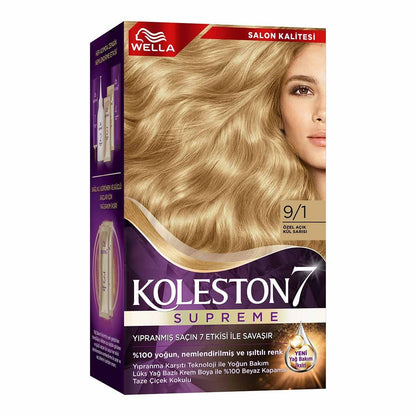 Wella Koleston Supreme 9/1 Light Ash Blonde Hair Dye Kit - Intense Color, Moisture &amp; 100% Gray Coverage for Radiant, Healthy Hair
