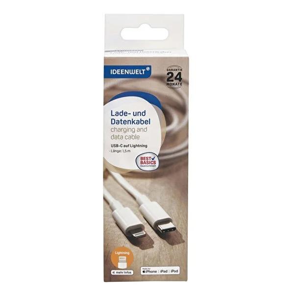 Ideenwelt USB-C to Lightning Cable 1.5M - Fast Charging &amp; Data Transfer for Apple Devices