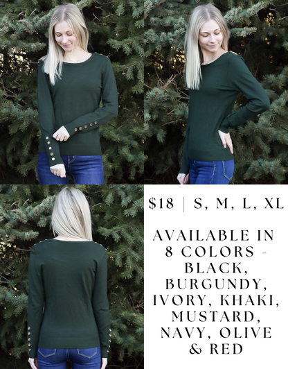 Button Shoulder &amp; Sleeve Sweater - Mustard