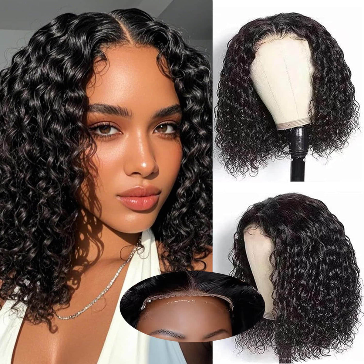 StariaHair 5"x5" Curly Bob Wig Transparent Lace Closure Wig 