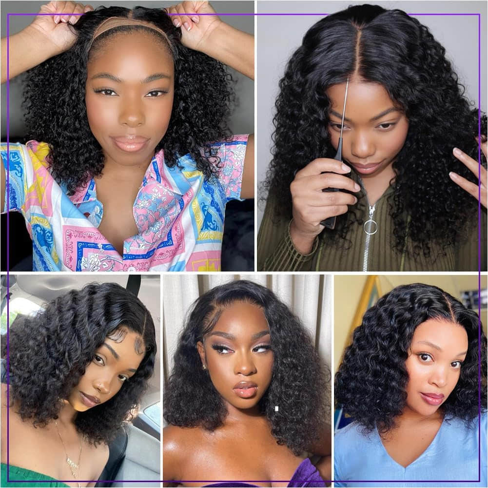 StariaHair 5"x5" Curly Bob Wig Transparent Lace Closure Wig 