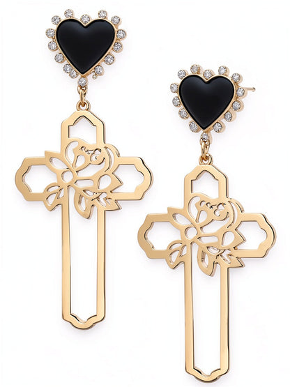 Thalia Sodi Gold-Tone Rose-Cross and Heart Stud Drop Earrings