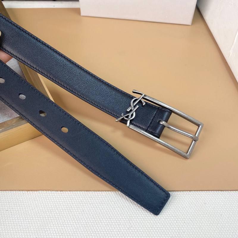 Saint Laurent Classic Monogram Square Buckle Belt Embossed Leather