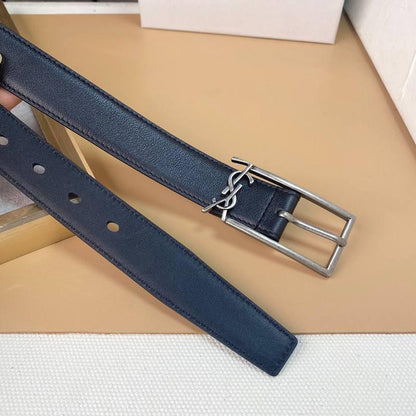 Saint Laurent Classic Monogram Square Buckle Belt Embossed Leather
