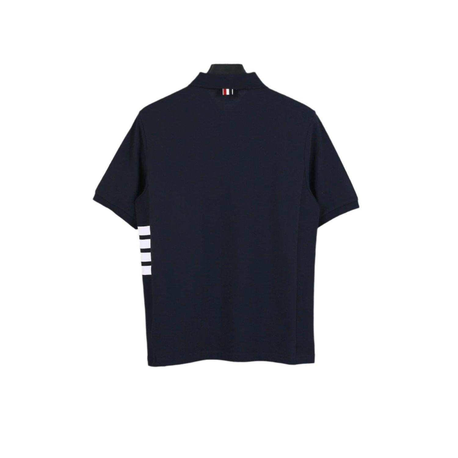 Thom Browne Navy Blue T-Shirt with Collar
