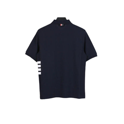 Thom Browne Navy Blue T-Shirt with Collar