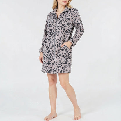 Miss Elaine Printed Fleece Short Zip-up Robe