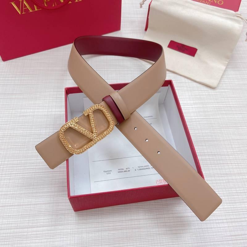 Valentino V logo Hammered Buckle Reversible Wide Signature Belt &