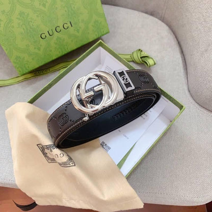 GUCCI Embellished coated-canvas and leather belt &