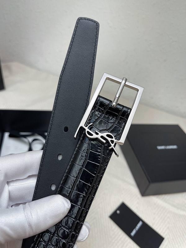 Saint Laurent Classic Monogram Square Buckle Belt Crocodile Embossed Leather