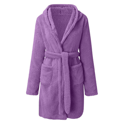 Plush Hooded Fleece Bathrobe for Home