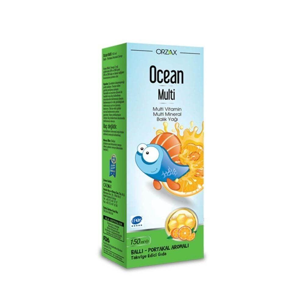 Orzax Ocean Multi: Kids Fish Oil Syrup with Honey Orange Flavor - Omega-3, EPA, DHA, Vitamins &amp; Minerals - IFOS Certified, Delicious &amp; Nutritious.