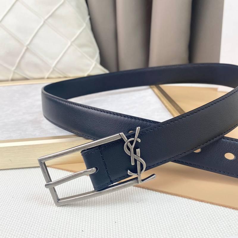 Saint Laurent Classic Monogram Square Buckle Belt Embossed Leather