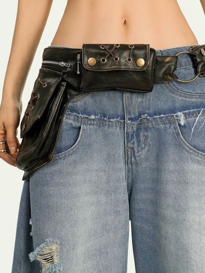 Motorcycle leather waist bag