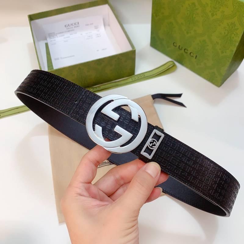 GUCCI Embellished coated-canvas and leather belt &