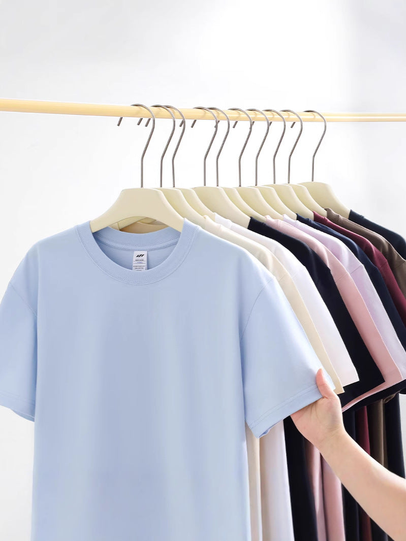 All-Match Crewneck Shoulder Top Solid Color Half-Sleeve